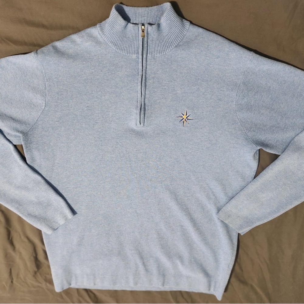 Peter Millar Blue Zip Up Sweater with Stand-Up Collar - Picture 2 of 5